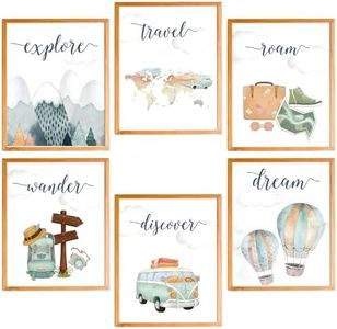 BearCake Nursery Wall Art Set of 6, Watercolor Woodland Mountain Airplane Hot Air Balloon Wall Decor Poster Prints for Baby Toddler Boy Girl Room Nursery Playroom, 8x10 Inches