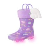 FUNCOO PLUS Wellies for Kids with Removed Warm Lining Carry Handle Wellington Boots Children Wellies Outdoor Light Up Rainy Snow Toddler Shoes Size 7