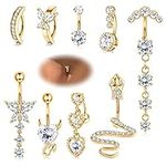 CASSIECA 14G Belly Button Bars Clicker Belly Button Ring for Women Surgical Steel Snake Heart CZ Butterfly Flower Belly Ring Simple Reverse Navel Rings Dangle Belly Bar Piercing Body Jewelry Gold