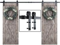 SMARTSTANDARD 10FT Double Barn Door Hardware Kit, Sliding Door Track-Smoothly and Quietly -includes Detailed Installation Fit 30" Wide Door Panel(J Shape Hanger) Black