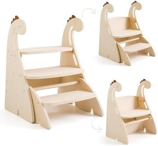 Promise Babe Lernturm Montessori 3 Stufe Holz Tritthocker Für Kinder,Dinosaurier Faltbarer Lernturm Gegen Wand Schrank Höhenverstellbar Kinderstuhl Holz Lernturm Klappbar Tritthocker Montessori Möbel