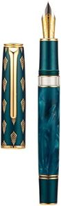 Hongdian N7 Blue Peacock Resin Piston Fountain Pen, Iridium Fine Nib Classic Pen, Smooth Writing Pen with Metal Box