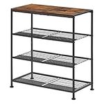 ZEXVIDA 4 Tier Shoe Rack,Shoe Storage Organizer Heavy Duty Shoe Shelf with Metal Mesh Shelves,Height Adjustable Shoe Tower for Entryway, Hallway, Closet, Dorm Room (Rustic Brown)