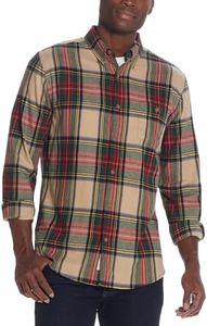 Weatherproof Vintage Men’s Flannel Shirt, Regular Fit Cotton Plaid, Classic Collared Neck Long Sleeve Flannel Shirt for Men, Beige Small