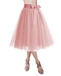 DRESSTELLS Women's Tulle Skirt Knee Length Vintage Costume Party Gown Puffy Prom Formal Pleated Tutu Skirt Blush L