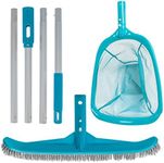 U.S. Pool Supply Pool Maintenance Kit with Leaf Skimmer Net, Brush, and Adjustable Telescopic Pole - 6" Deep Mesh Netting, Nylon Scrub Brush, Clean Sweep Debris from Walls, Floors, Steps, Spas, Ponds