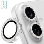 imluckies Glitter Camera Lens Protector for iPhone 16 / iPhone 16 Plus, AR+AF Tempered Glass, 9H Ultra-Tough Metal Individual Lens Cover, HD Clear Camera Accessories, Bling Silver