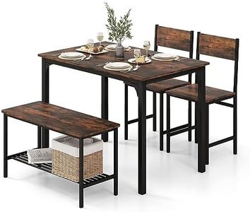 Costway 4-Piece Dining Table Set, Kitchen Table with 2 Chairs & a Bench, Space-Saving Dinner Table Set with Storage Shelf & Metal Frame, Rustic Brown (Coffee)