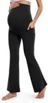 POSHDIVAH Women's Maternity Flare Leggings Over The Belly Pregnancy Workout Active Yoga Lounge Bootcut Pants with Pockets Black X-Large