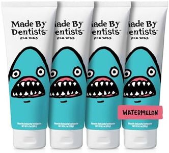 Made by Dentists Kids Fluoride Toothpaste 4-Pack - Anticavity Watermelon Children's Toothpaste, SLS-Free, Enamel Safe, Natural Flavors, Vegan & Cruelty-Free, Toddler & Kids Ages 2+, Shark