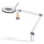 Lumeno 8515GR dimmable LED Magnifying lamp with Large 152 mm Real Glass Lens, 1150 Lumen, Workstation & DIY lamp, Reading aid, 5 diopters Grey
