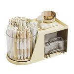 Axroad Mall 360° Rotating Pen Pencil Holder, Desktop Stationery Storage Box with 2 Drawers, Large Capacity Pen Organiser Makeup Brush Holder for Office School Home & Art Supplies (Cream)