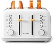 BUYDEEM DT640 4-Slice Toaster, Extra Wide Slots, Stainless Steel with High Lift Lever, Bagel and Muffin Function, Removal Crumb Tray, 7-Shade Settings, Arctic White