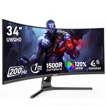 Gawfolk 34 Inch Ultrawide Curved 200Hz Gaming Computer Monitor,1500R PC Screen 21:9 UWQHD (3440x1440),120% sRGB,Adaptive Sync,Built-in Speaker,Display Port、HDMI,Compatible with Wall mounting -Black