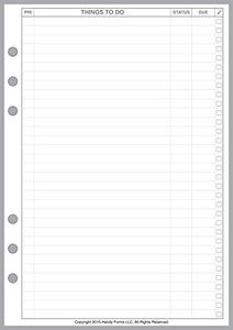 A5 Size to Do List Planner Pages, Sized and Punched for 6-Ring A5 Notebooks by Filofax, LV (GM), Kikki K, TMI, and Others. Sheet Size 5.83" x 8.27" (148mm x 210mm)