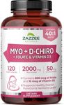 Zazzee Myo-Inositol + D-Chiro, with Folate (5-MTHF) + D3, 120 Vegan Capsules, Optimal 40:1 Inositol Ratio, 30 Day Supply, All-Natural, Non-GMO, Supports Hormone Balance and Ovulation, Made in The USA