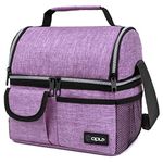 OPUX Deluxe Thermal Insulated Dual Compartment Lunch Bag for Women | Double Deck Reusable Lunch Box with Shoulder Strap, Soft Leakproof Liner | Large Lunch Tote Pail for Work, School (Purple)