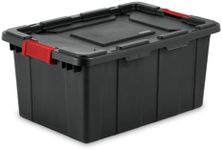 Sterilite 15 Gal Industrial Tote, Stackable Storage Bin with Latching Lid, Plastic Container with Heavy Duty Latches, Black Base and Lid, 12-Pack