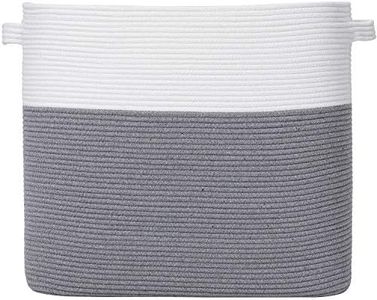 Mega Size Extra Large Rectangular Storage Basket, Cotton Rope Storage Baskets, Woven Laundry Hamper, Toy Storage Bin, for Toys Blanket in Living Room, Baby Nursery (24"x16"x20", Grey)