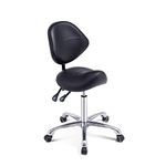 Grace&Grace Saddle Stool with Back Support Massage Swivel Chair for Beauty Tattoo Lash Clinic Dentist Spa Salons Studio,Adjustable Rolling Stool on Wheels(With Backrest, Black)