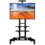 costoffs Floor TV Stand on Wheels Universal TV Mount Stands with Shelves Height Adjustable Mobile TV Cart Trolley for 32-75 inch TV Screens, Holds 50 KG & Tilt Range 600mm x 400mm 3-Tier