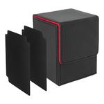 IVODEELA Card Deck Box with Two Dividers,Premium Card Game Deck Storage Box Fits 100 Single Sleeved Cards,Card Deck Case Compatible with MTG,TCG,Yugioh,Magic,Commander,Black Red