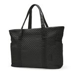 BAGSMART Large Tote Bag For Women, Travel Shoulder Bag Top Handle Handbag with Yoga Mat Buckle for Gym, Work, Travel, Black, Large, Casual