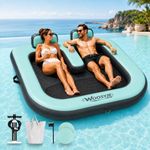 WOOSYJE 2 Person Water Hammock,Inflatable Pool Float, Heavy Duty Drop-Stitch Floating Island with Mesh Bottom & Backrests, 72 x 72 inches, Pet Proof, Includes Pump