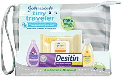 Johnson's Tiny Traveler Baby Gift Set, Baby Bath and Skin Care Essentials, TSA-Compliant, 5 Items