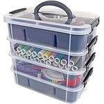 Stackable Plastic Storage Containers by Plastic Storage Bin with 2 Trays Bins for Arts Crafts Supplies Jewellery Making Storage Box Portable Storage Box (Grey)