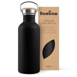 Bambaw 32 oz Water Bottle, Black Water Bottle Non-Insulated, Single Wall Stainless Steel Bottle, Metal Water Bottle, Large Water Bottle 32oz, Reusable Water Bottle for Men and Women – Jet Black