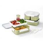 Lille Home 3800ml Lunch Sandwich Boxes, 3-Pack Large Salad Lunch Box Bento Box, 3-Pack Salad Food Storage Containers, Packed Lunch Box, Microwavable Lunch Box for Lunches, Salads, Snacks (Green)