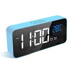 LATEC Digital Alarm Clock with Big LED Temperature Display, Bedside Clock with 10 Alarm Sounds USB Charging Port 4 Levels Adjustable Brightness Dimmer Snooze Portable Mirror Alarm with Dual Alarm Blue