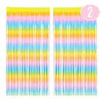 xo, Fetti Pastel Rainbow Fringe Foil Curtain - Set of 2 | Bachelorette Party Bridal Shower Backdrop, Wedding, Birthday Photo Booth