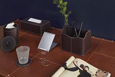 Three Sixty MODELLA Handcrafted Set of 6 Round Coasters in Water Resistant Recycled Leather with Smooth Matte Finish for Home, Hotel, Restaurant, and Office. (Burgundy)