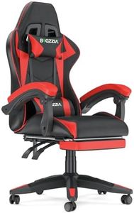 bigzzia Gaming Chair with Footrest and Ergonomic Computer Chair Reclining PU Leather High Back Video Game Chair with Headrest Adjustable Lumbar Support Linkage Armrest for Adults (Black/Red)