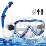 Snorkel Mask Set for Adult, 180° Panoramic HD Scuba Diving Mask, Dry-Top Anti-Fog Snorkel Set Adult with Adjustable Head Strap, Mesh Bag, Easy Breathing Snorkeling Mask Swimming Snorkeling Gear