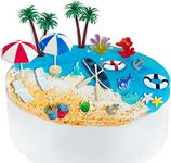 21 Pieces Beach Cake Toppers Hawaiian Chair Boat Palm Tree Umbrella Dollhouse Decoration Miniature Ornament Kits Set for Swimming Pool Summer Beach Birthday Party Supplies