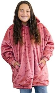 Saranoni Minky Lush Faux Fur Wonder Woman Snuggler Blanket Hoodie | Ultra-Soft Wearable Blanket with Hood & Pockets | Loungewear Luxury Plush Lined Interior | Teen, 31.5" x 32"