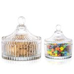 Glass Candy Dish with Lid European Style, Candy Jar Yurt, Glass Food Storage Organization Containers Bowls for Decorative Flour Cookie and Sugar, Trasparent, Small+Large