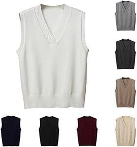 Prime of Day Sales Women's V Neck Ribbed Sweater Vest Casual Plain Knitted Jumper Vests 2024 Trendy Sweaters Cute Preppy Clothes Brand Products Store White