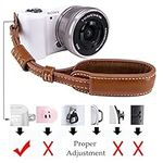 LXH Camera Wrist Strap Grip, PU Leather Mirrorless / DSLR Camera Hand Strap Compatible with Sony A6500 / A6300 / a6000 / RX100 V / RX100M III / RX100M4 / Fujifilm X30 X100F / X100S / X100T X-T20 XT10 X70 (Brown)