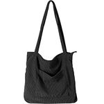 Women Corduroy Tote Bag, WantGor Large Shoulder Hobo Bags Casual Handbags Big Capacity Shopping Work Bag (Black)