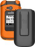 Case with Clip for Sonim XP3 Plus Flip Phone, Nakedcellphone Slim Hard Shell Cover and [Rotating/Ratchet] Belt Hip Holster Holder Combo for T-Mobile/Verizon XP3plus XP3900 - Bright Orange