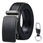 flintronic Men’s Leather Belt, Automatic Buckle Leather Ratchet Belt 3.5cm * 130cm (Keychain/Gift Box Include)