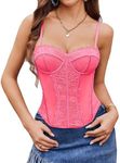 Avidlove Womens Lace Mesh Sexy Vintage Open Back Boned Top Going Out Party Top Bralette for Women Pink Medium