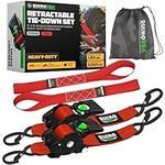 Rhino USA Retractable Ratchet Straps (2-Pack) - 2 Inch x 10 Feet (3,033lb Break Strength) - Heavy Duty Auto Self Retracting Tie Down Straps for Truck, Cargo Trailer, Motorcycle, Rad & More - Red