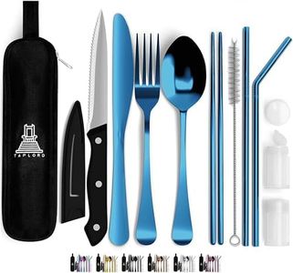 Taplord Portable Travel Silverware Set With Case, Includes 10 Pcs of Travel Utensils With Case, Stainless Steel Flatware Set For Camping, Lightweight (Blue)
