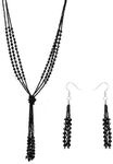 Vintage Style Charcoal Black Long Multitier Beaded Womens Necklace and Earring Set Jewelry (Long - 31")