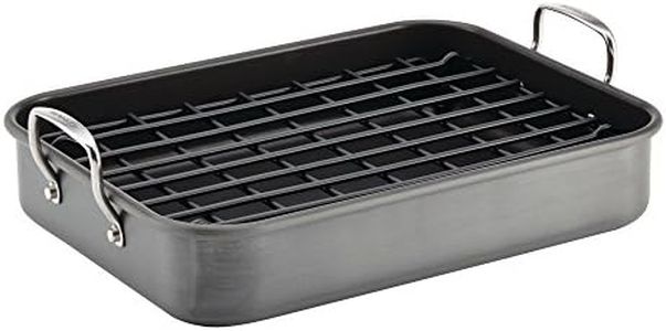 Rachael Ray 87657 Brights Hard Anodized Nonstick Roaster/Roasting Pan with Rack - 16 Inch x 12 Inch, Gray